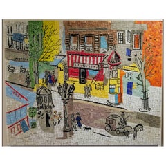 Mosaic Interpretation of a Jean Dufy Paris Street Scene Watercolor c. 1950