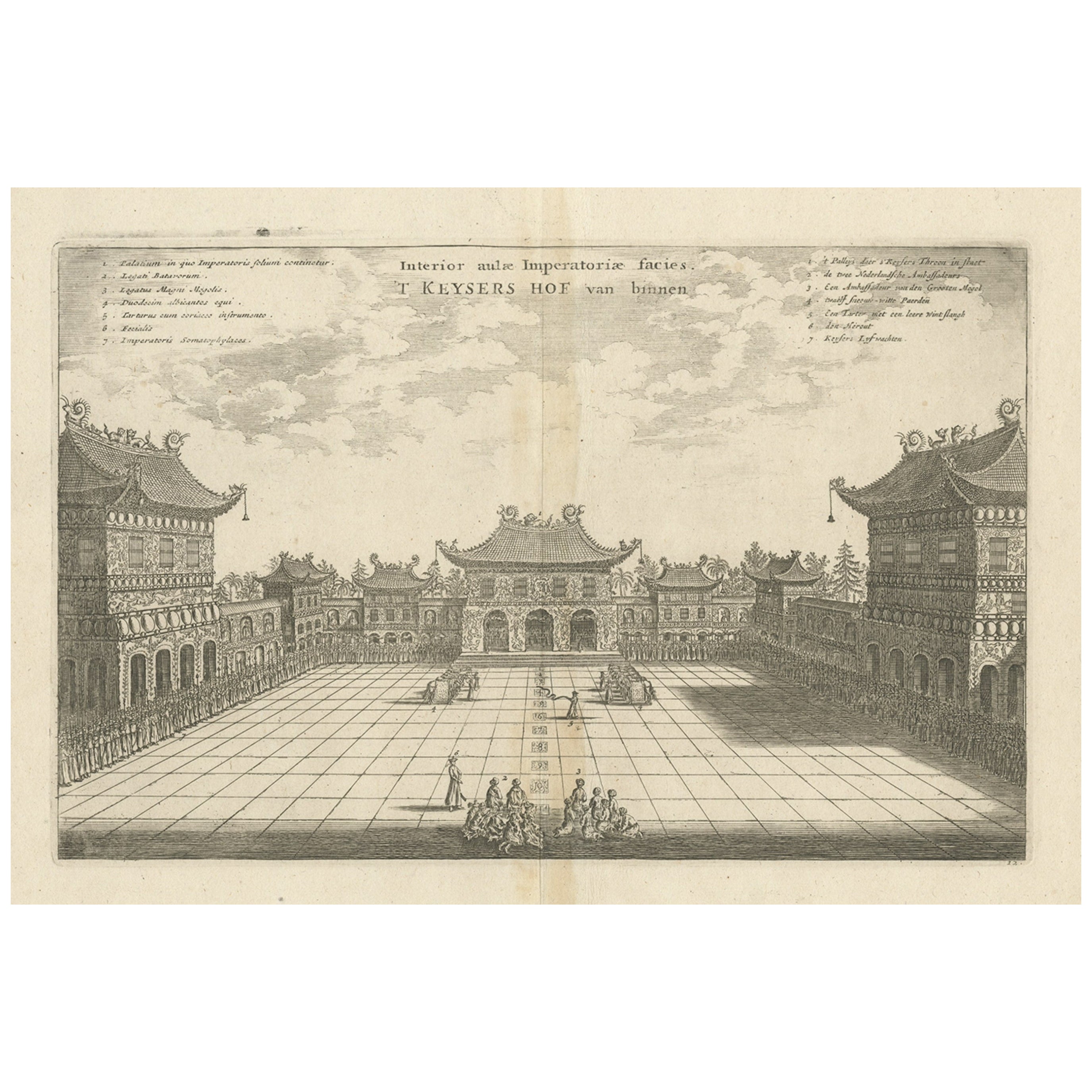 Stampa antica del Palazzo Imperiale di Pechino, Cina, 1668