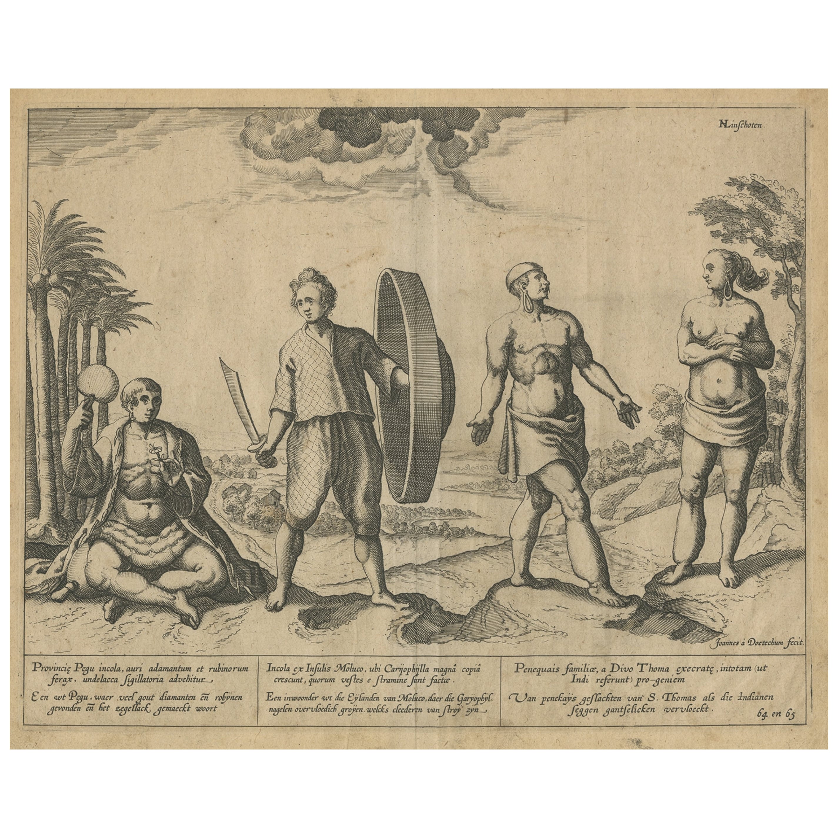 Natives from Pegu, the Moluccan Islands, Penequais Indians and St Thomas, c.1605 For Sale