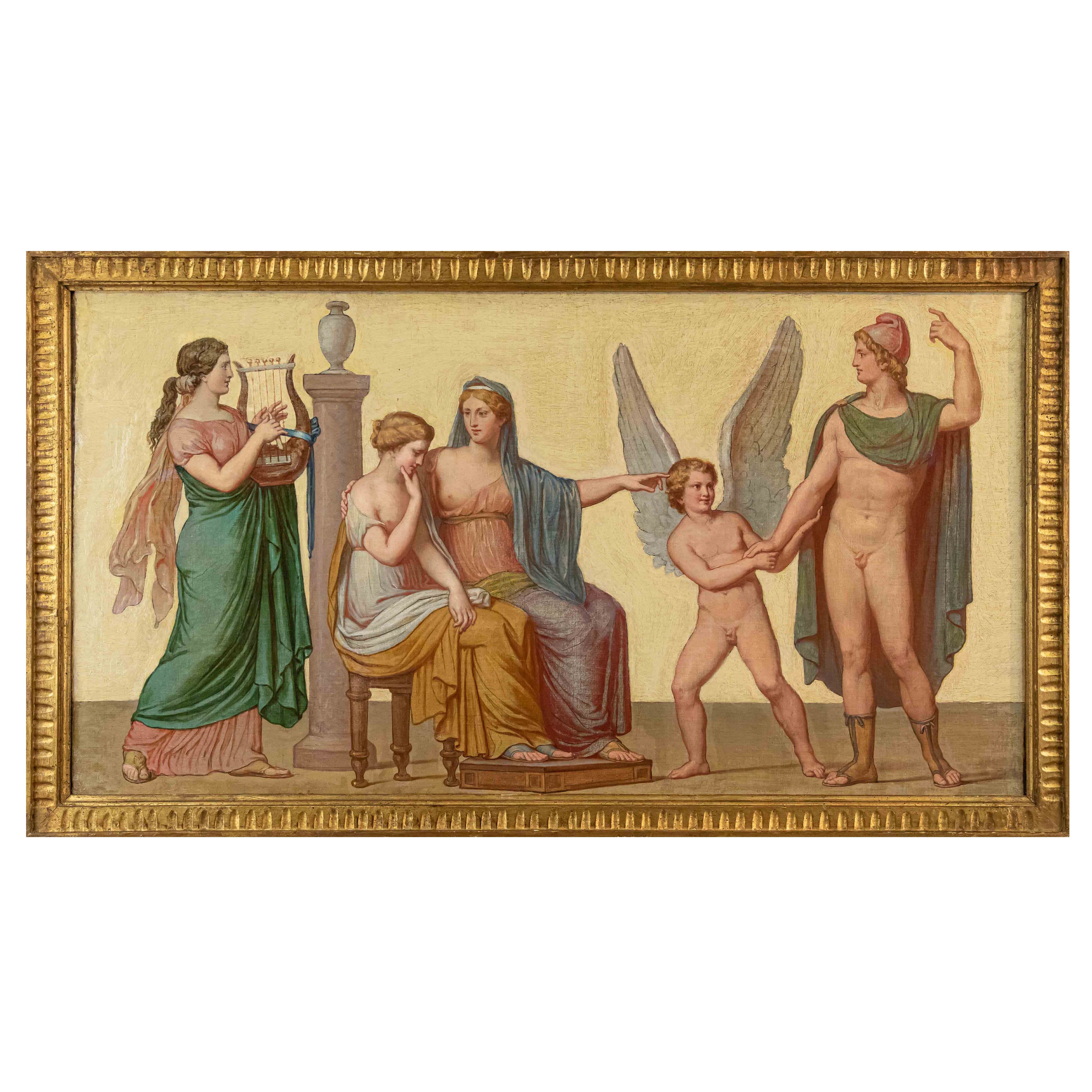 19th Century Apollo with Cupid and the Muses Painting Oil on Canvas