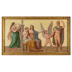 Antique 19th Century Apollo with Cupid and the Muses Painting Oil on Canvas