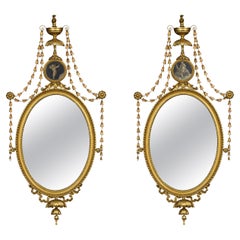 Pair of Adam Revival Gilt Framed Oval Mirrors