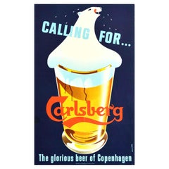 Original Vintage Drink Poster Calling For Carlsberg Beer Copenhagen Polar Bear