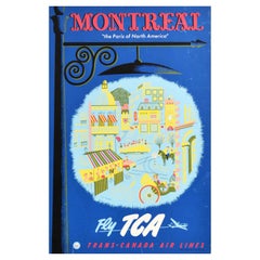 Original Vintage Poster Montreal The Paris Of North America Fly TCA Air Canada