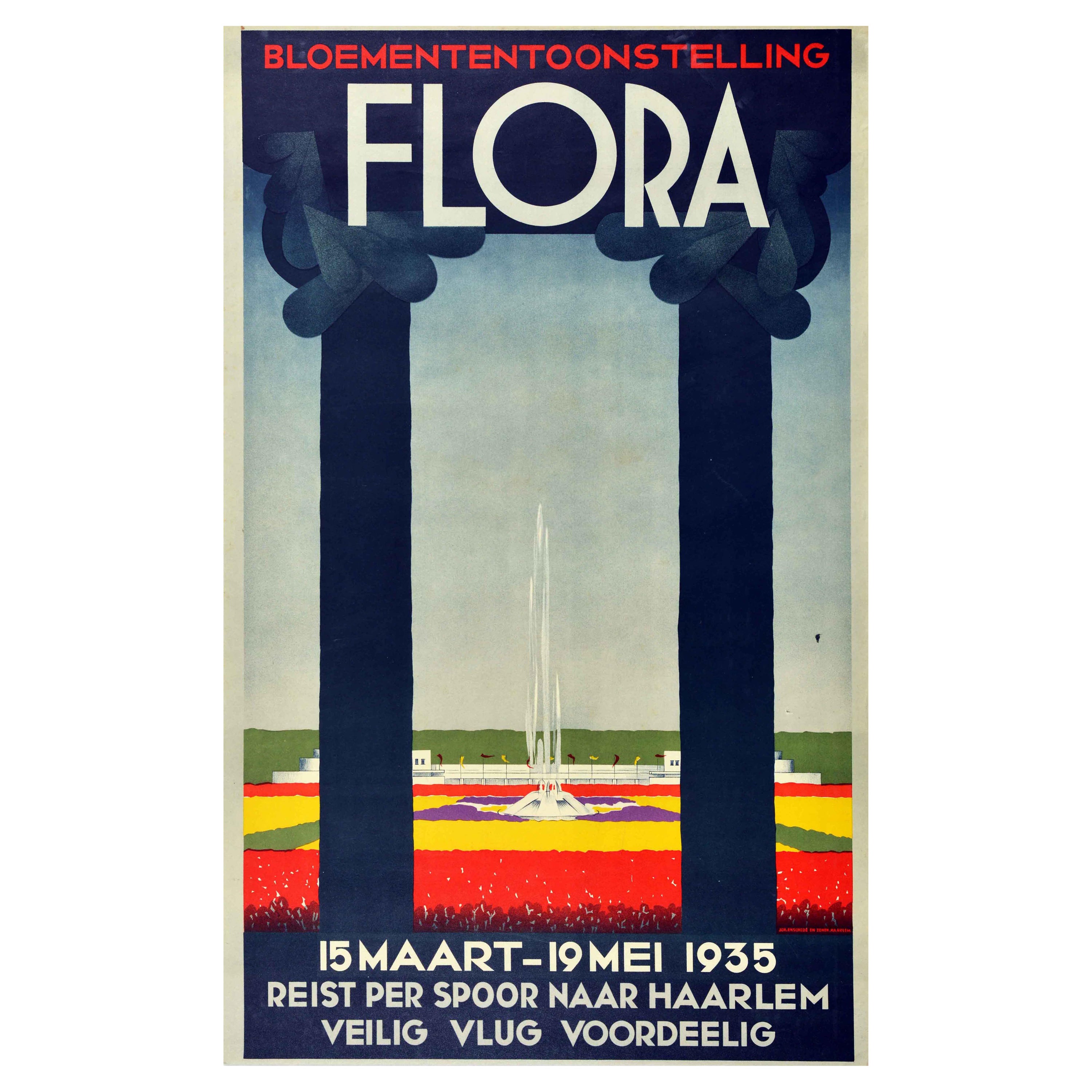 Affiche vintage d'origine Bloemen Flora Flower Festival, Exposition de plantes à Haarlem