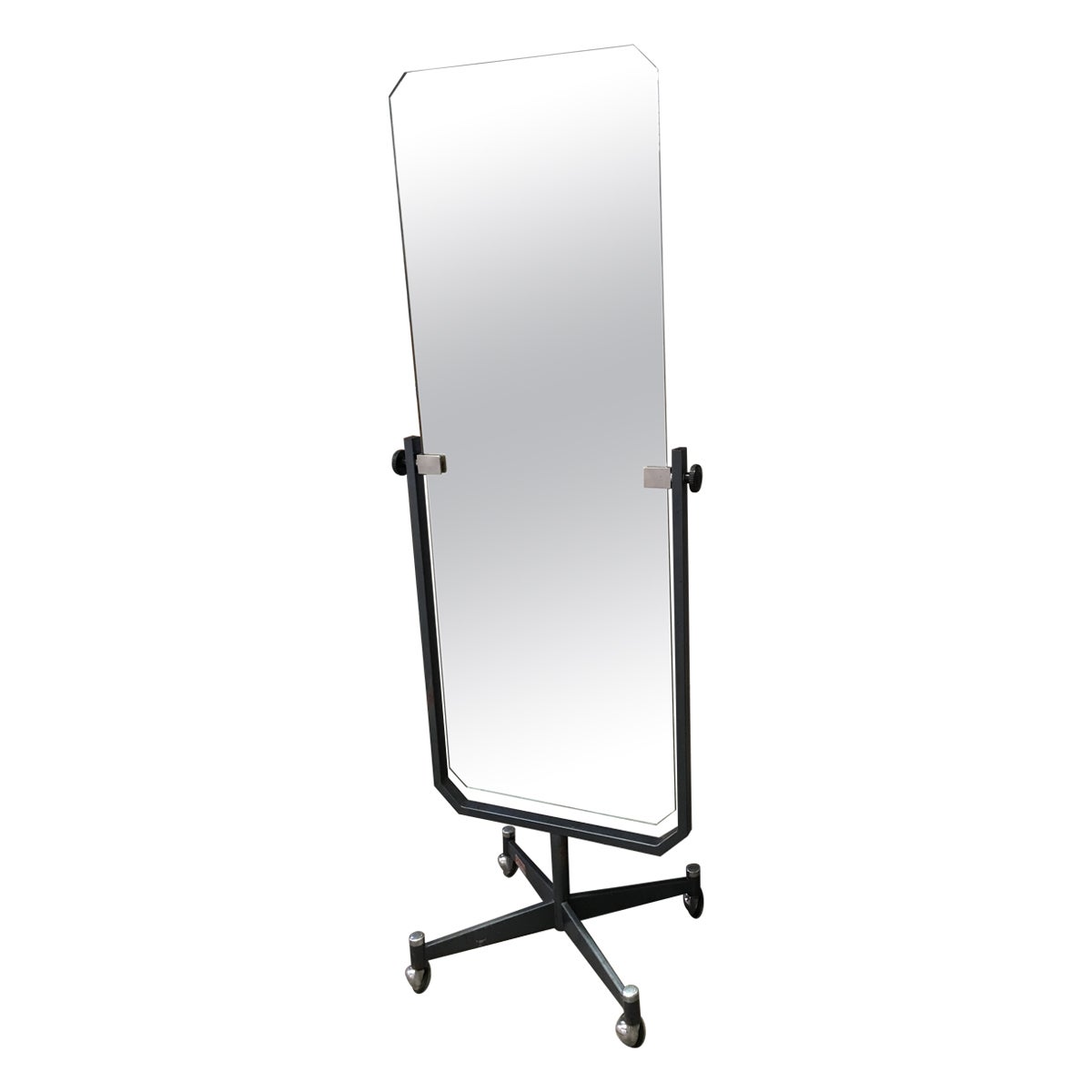 Mid-Century Modern Italian Freestanding Full Length Mirror on Wheels, 1970s