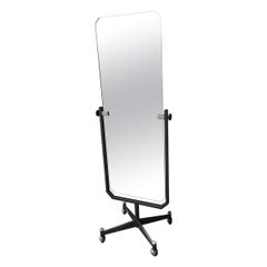 Vintage Mid-Century Modern Italian Freestanding Full Length Mirror on Wheels, 1970s