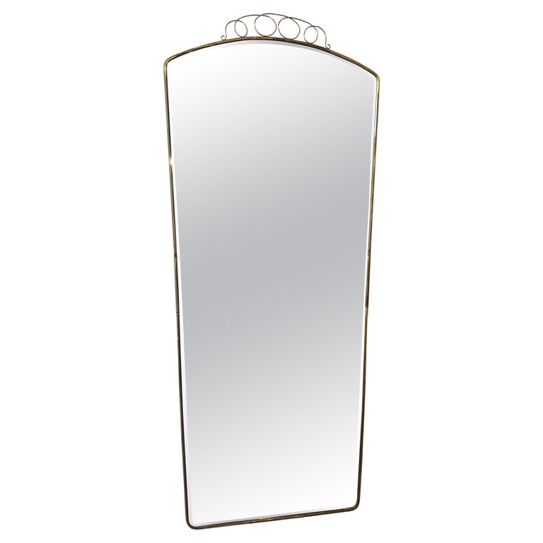 Vintage Italian Brass Framed Faceted Mirror, 1950s For Sale