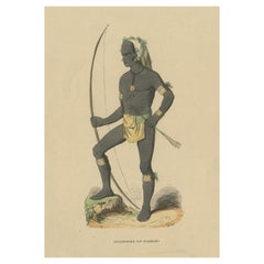 Original Antique Print of a Warrior from Vanikoro Island, Solomon Islands, c1845