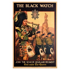 Original Vintage Army Poster The Black Watch Senior Highland Regiment Scotland