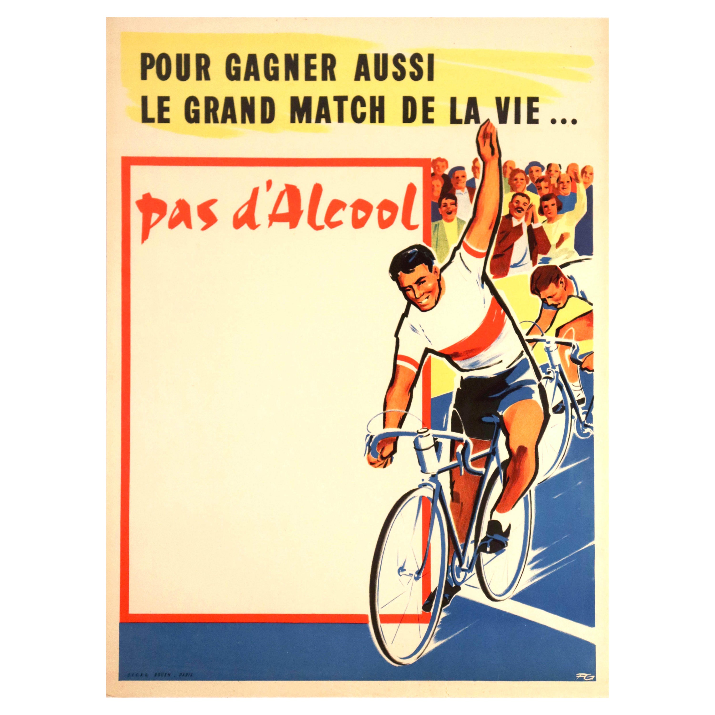 Original Vintage Poster Pas d'Alcool No Alcohol Win The Game Of Life Cycling Art For Sale