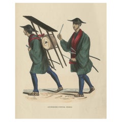 Antiker Originaldruck der japanischen Kindermusiker der Infanterie, ca. 1845