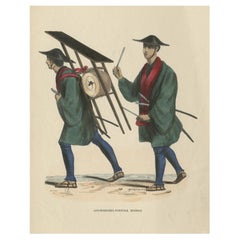 Impression ancienne originale des musiciens de l'infanterie japonaise, vers 1845