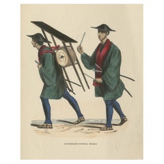 Original Antique Print of Japanese Infantry Musicians, ca.1845