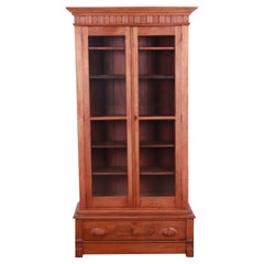 Antique Victorian Eastlake Carved Walnut Glass Front Bookcase, Circa 1880s