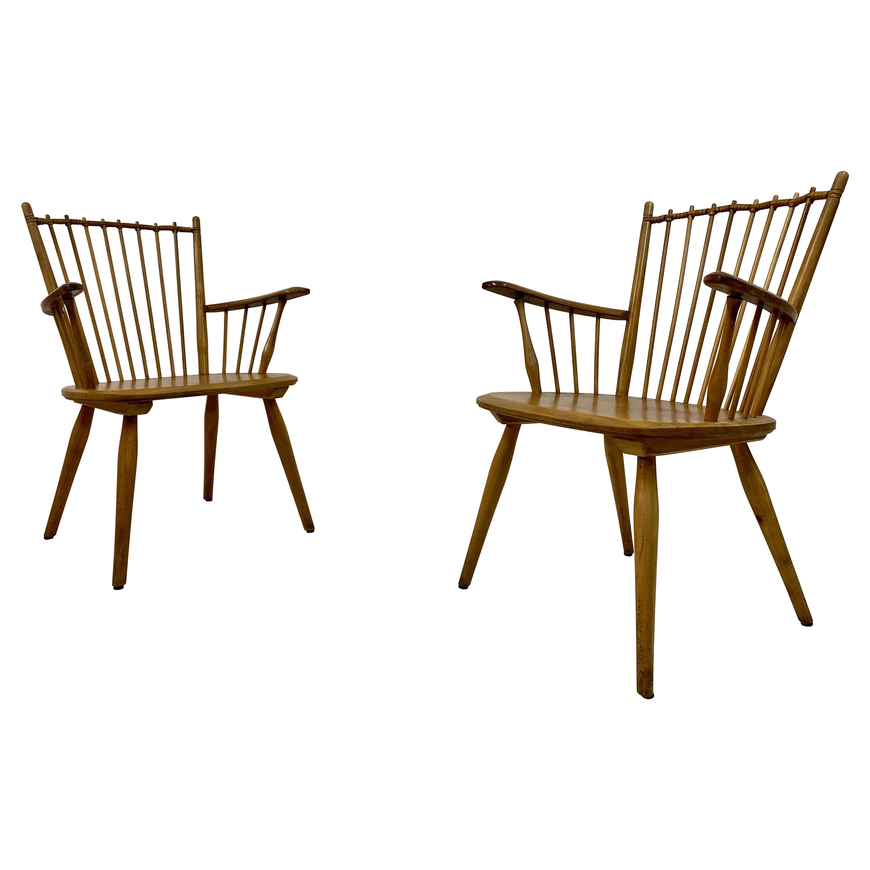 Pair of 1950s Cherry Wood Armchairs by Albert Haberer For Sale