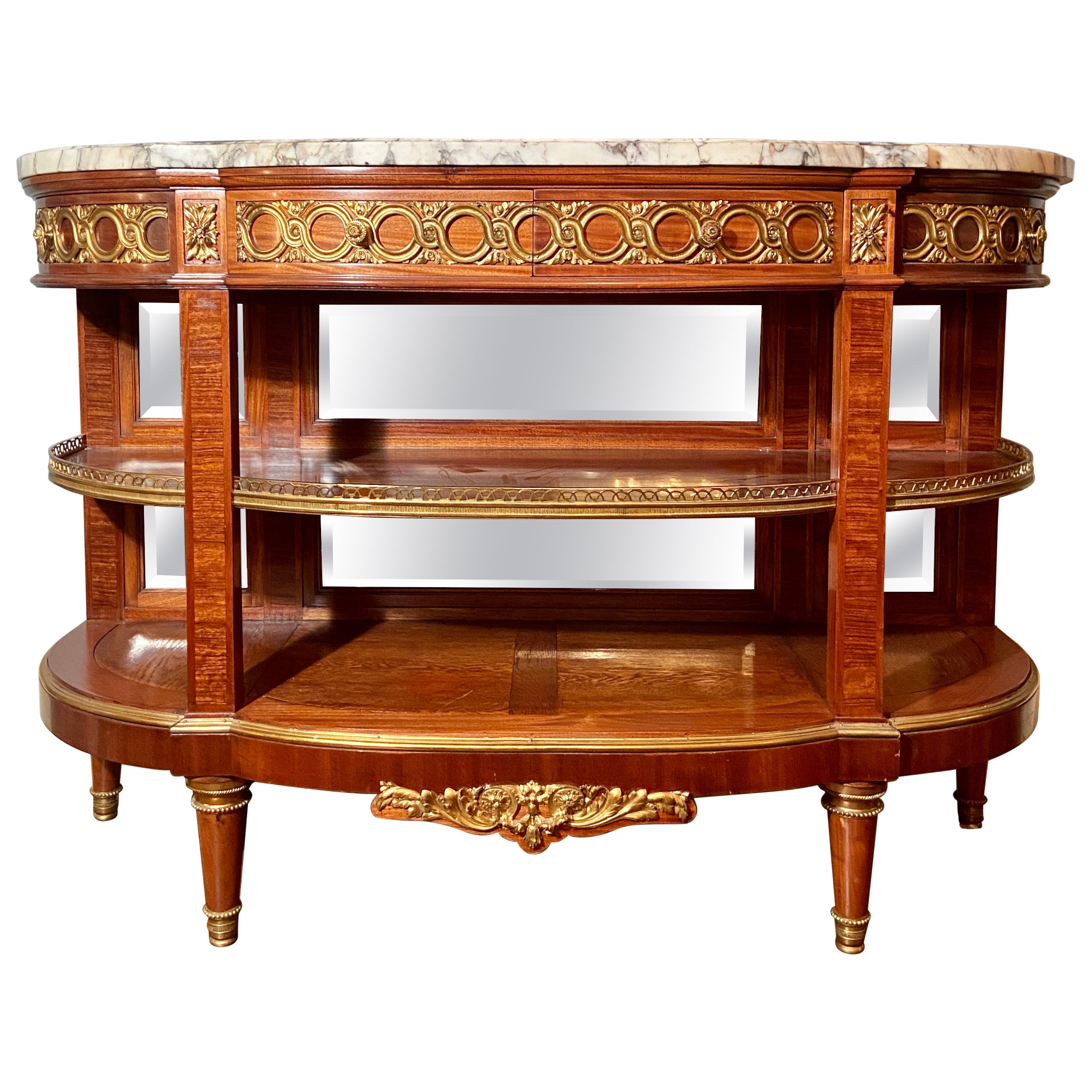 Antique French Mahogany and Bronze D'ore Marble Top Server, Circa 1880 For Sale