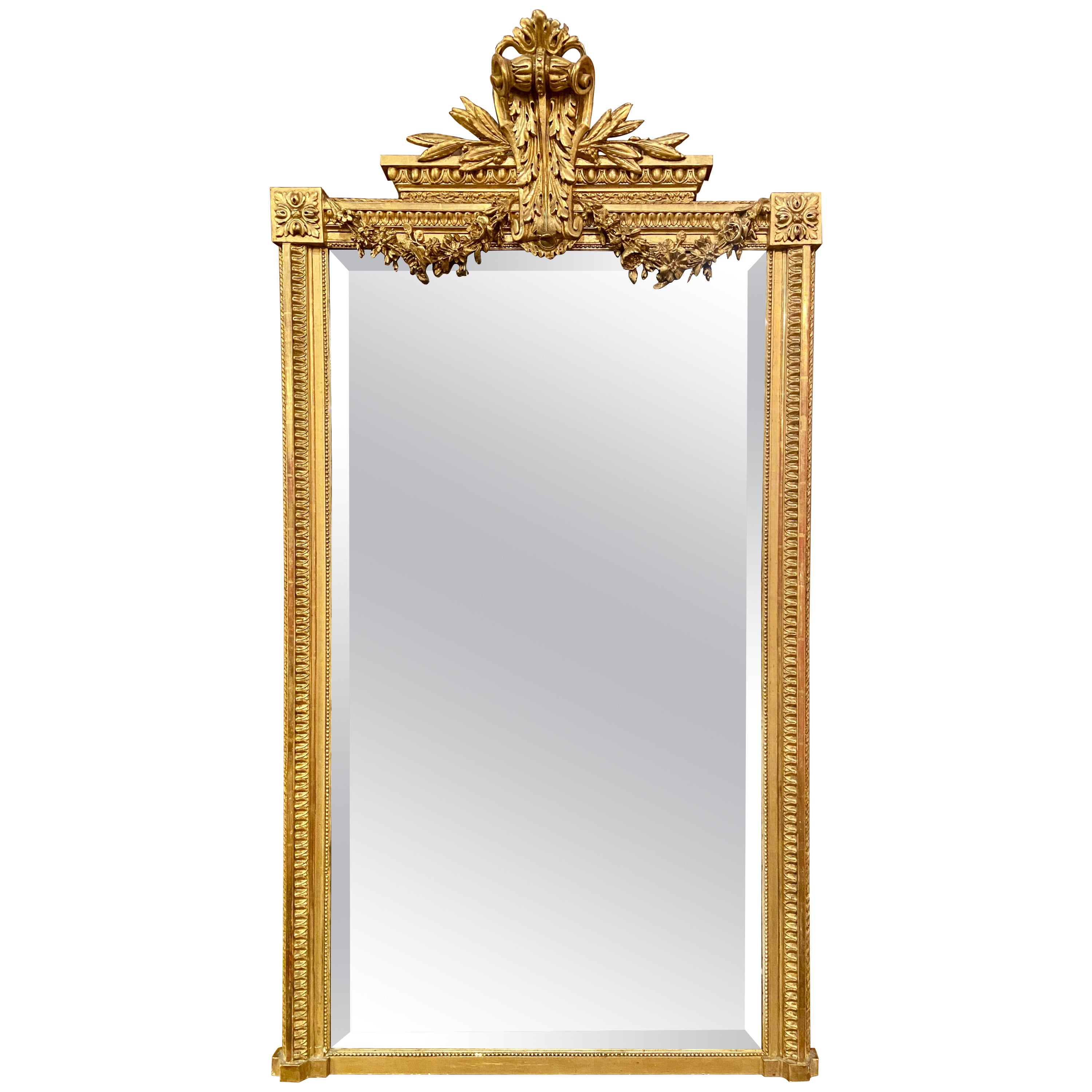Antique French Louis XVI Beveled Gilt Mirror, circa 1880 For Sale at