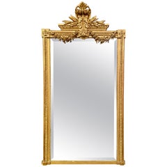 Antique French Louis XVI Carved Giltwood Mirror with Beveling, circa 1890