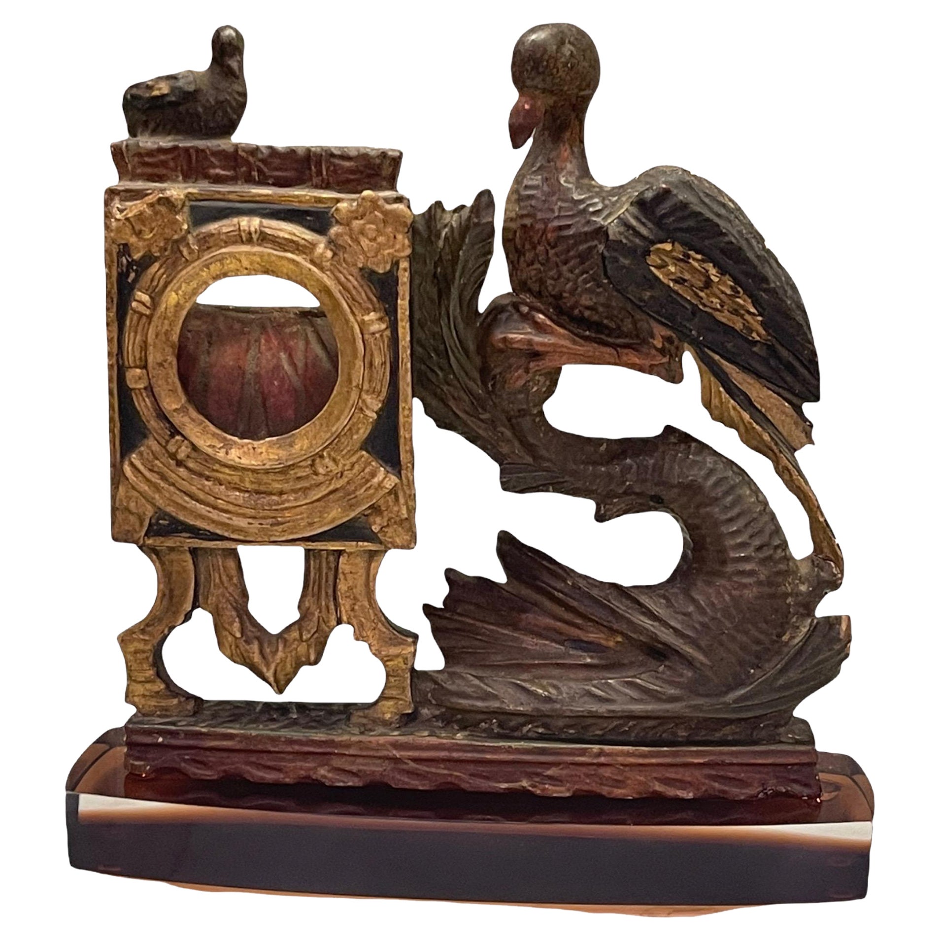 Late 17th Century French Fine Carved Wood and Polychromed Pocket Watch Holder For Sale