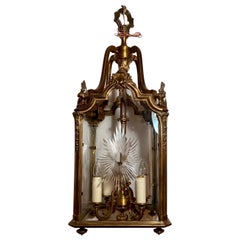 Antique Napoleon III Bronze and Etched Glass Lantern, Circa 1890