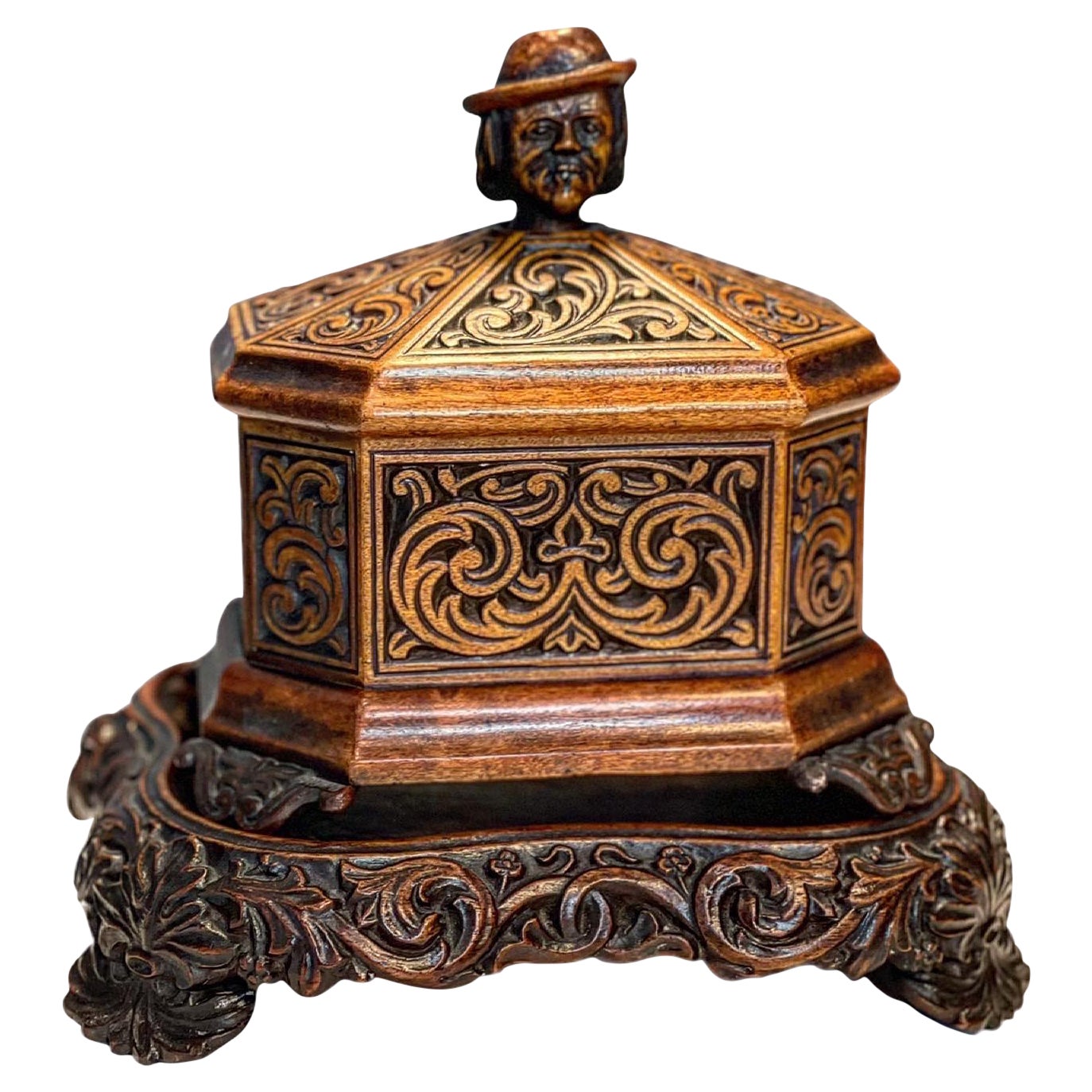 18th Century Georgian Hand-Carved Walnut Wood Tobacco Box