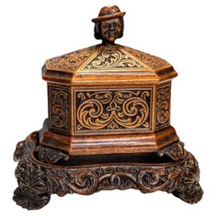 Antique 18th Century Georgian Hand-Carved Walnut Wood Tobacco Box