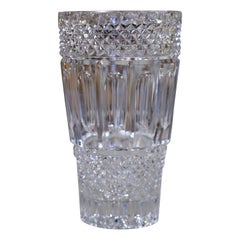 Mid-Century Clear Cut Glass Crystal Vase with Geometric Motifs