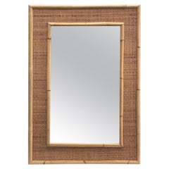 Midcentury Rattan or Cane Wall Mirror by Dal Vera, Italian, 1970s