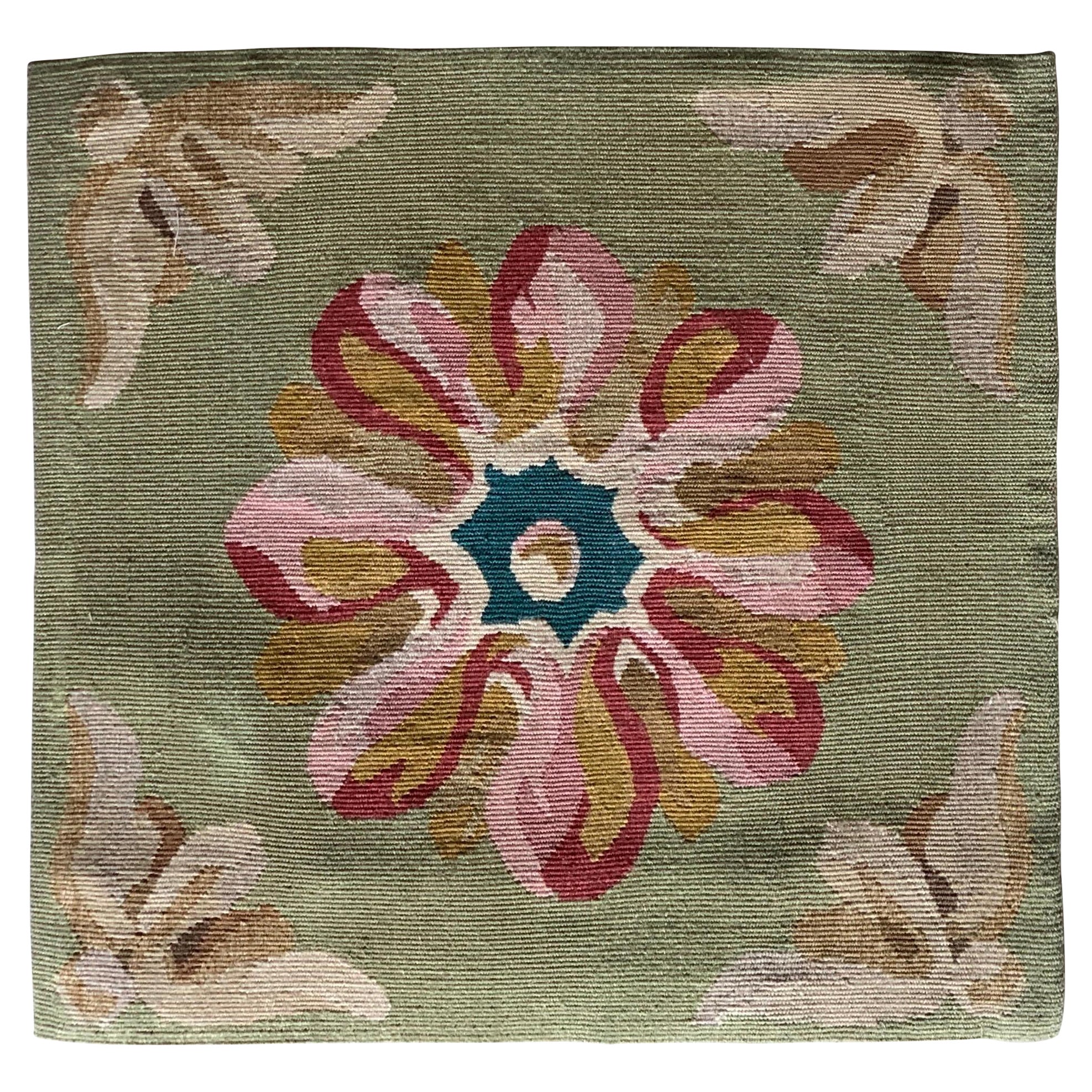 Ivory French Provincial Square Needlepoint Pillow with Petite Tassels