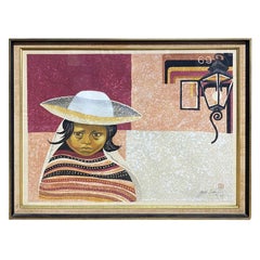 Junichiro Sekino Signed Limited Edition Japanese Woodblock Print Girl in Poncho