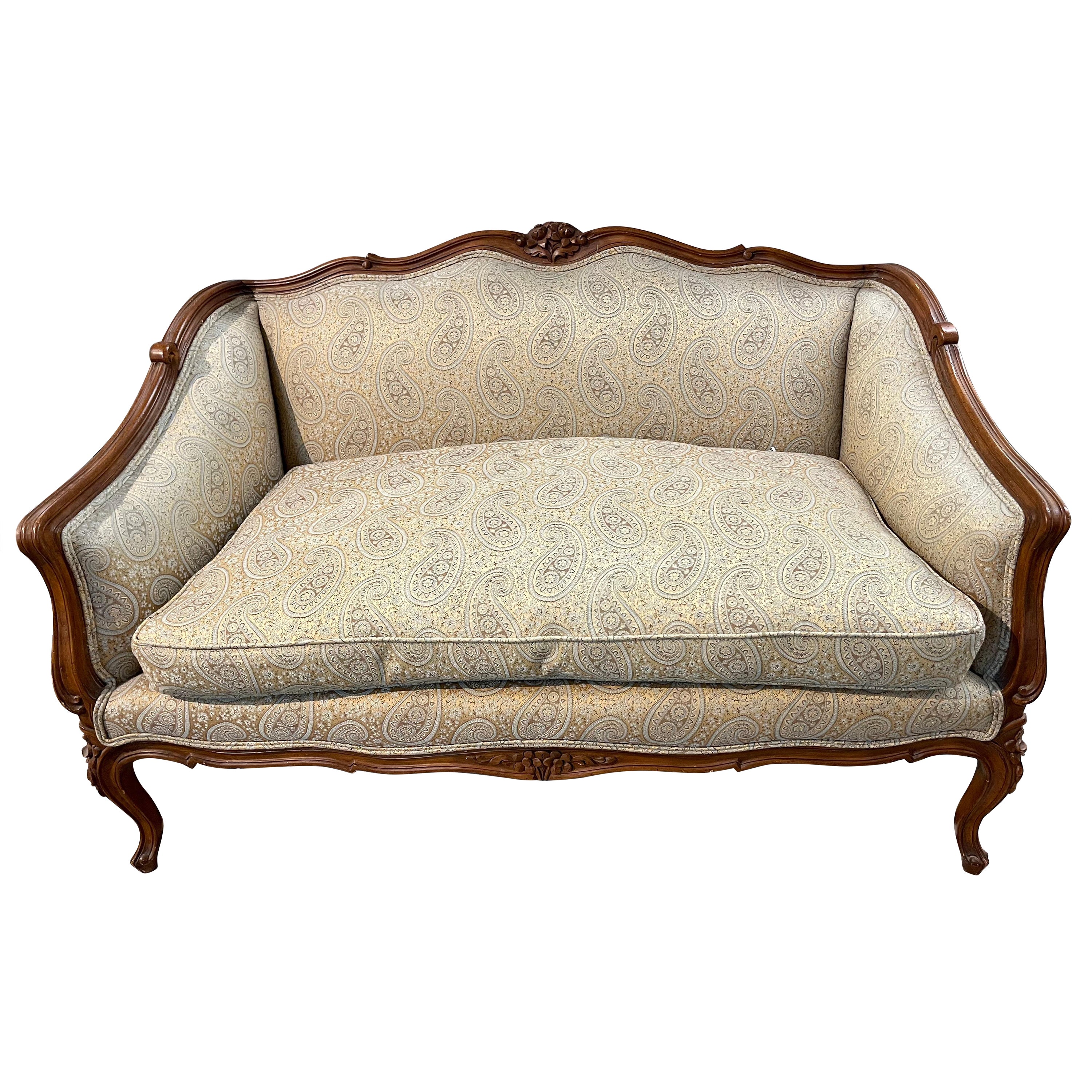 French Carved Walnut Settee