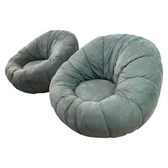 Teal Post Modern Marshmallow Microfiber Round Lounge Chairs