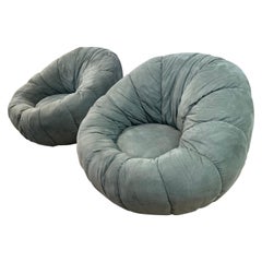 Chaises longues rondes en microfibre Marshmallow sarcelle postmoderne