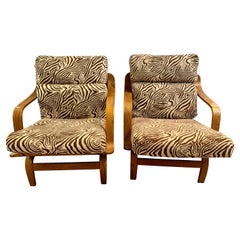 Vintage Mid Century Zebra Print Bentwood Lounge Chairs, Pr