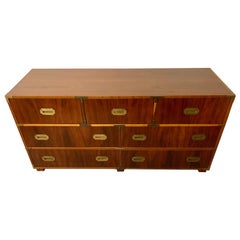 Baker Furniture Signed Campaign Style Seven Drawer Dresser 1970s