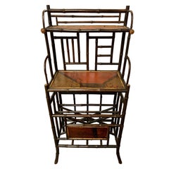 Antique 19th Century Bamboo Etagere Shelves Magazine Rack