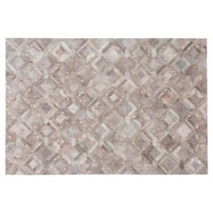 Maßgefertigter, rechteckiger Mosaica-Kuhfellteppich aus lachsfarbenem und gemustertem grauem Eichenholz