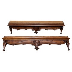 Antique 19th Century, Pair of Neo-Gothic Walnut Valances Richly Carved