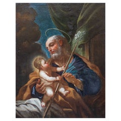 17th-18th Century San Giuseppe with Child Painting Oil on Canvas