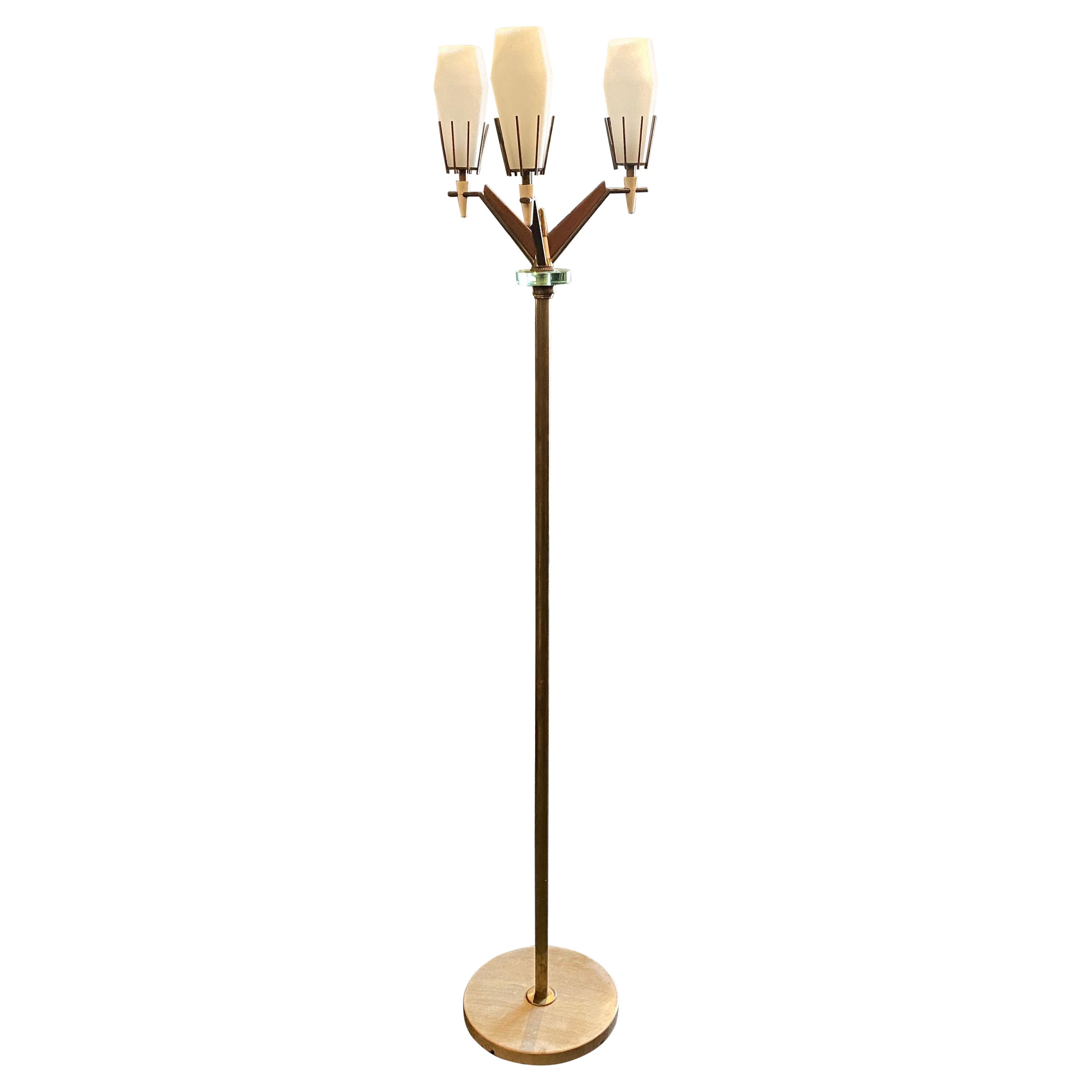 1960s Arredoluce Mid-Century Modern Brass Marble and Glass Floor Lamp