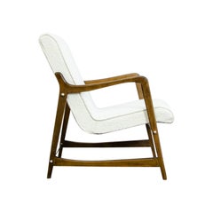 Mid-Century Vintage Restored White Bouclé Armchair by Barbara Fenrych-Węcławska