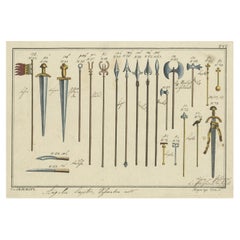 Old Print of Daggers, Axes, Spears, Lances, Swords Antique in the Middle Ages, 1810