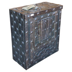 Antique Safe in Studded Iron and Wood, France, Mid 19th Century