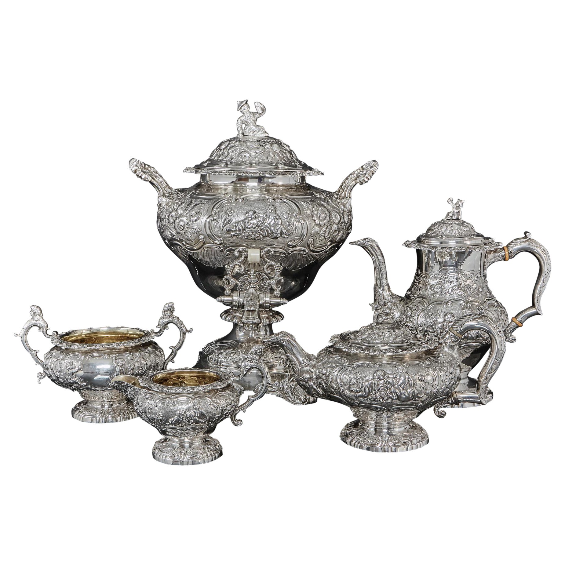 Exceptional Georgian Silver Five Piece Tea and Coffee Set