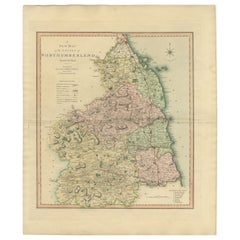 Antique Decorative Map of the County of Northumberland, England, 1804 