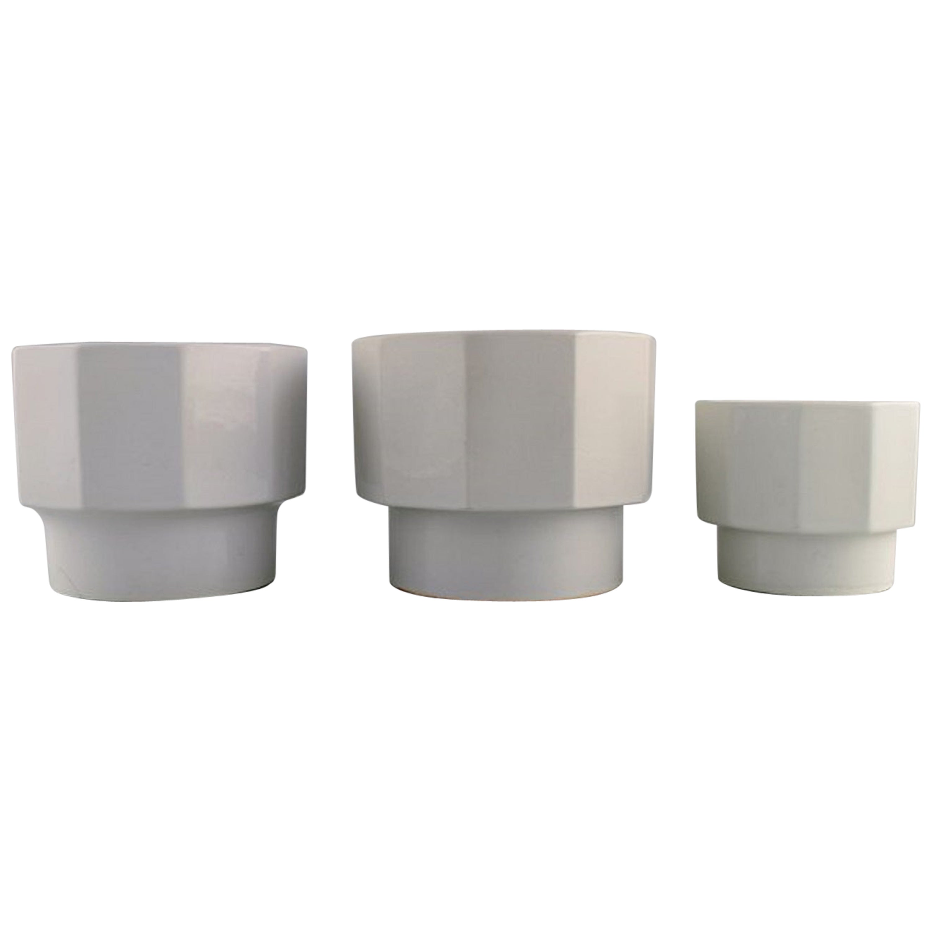 Erix Hennix for Gustavsberg, Three Plantina Flower Pots in Glazed Porcelain