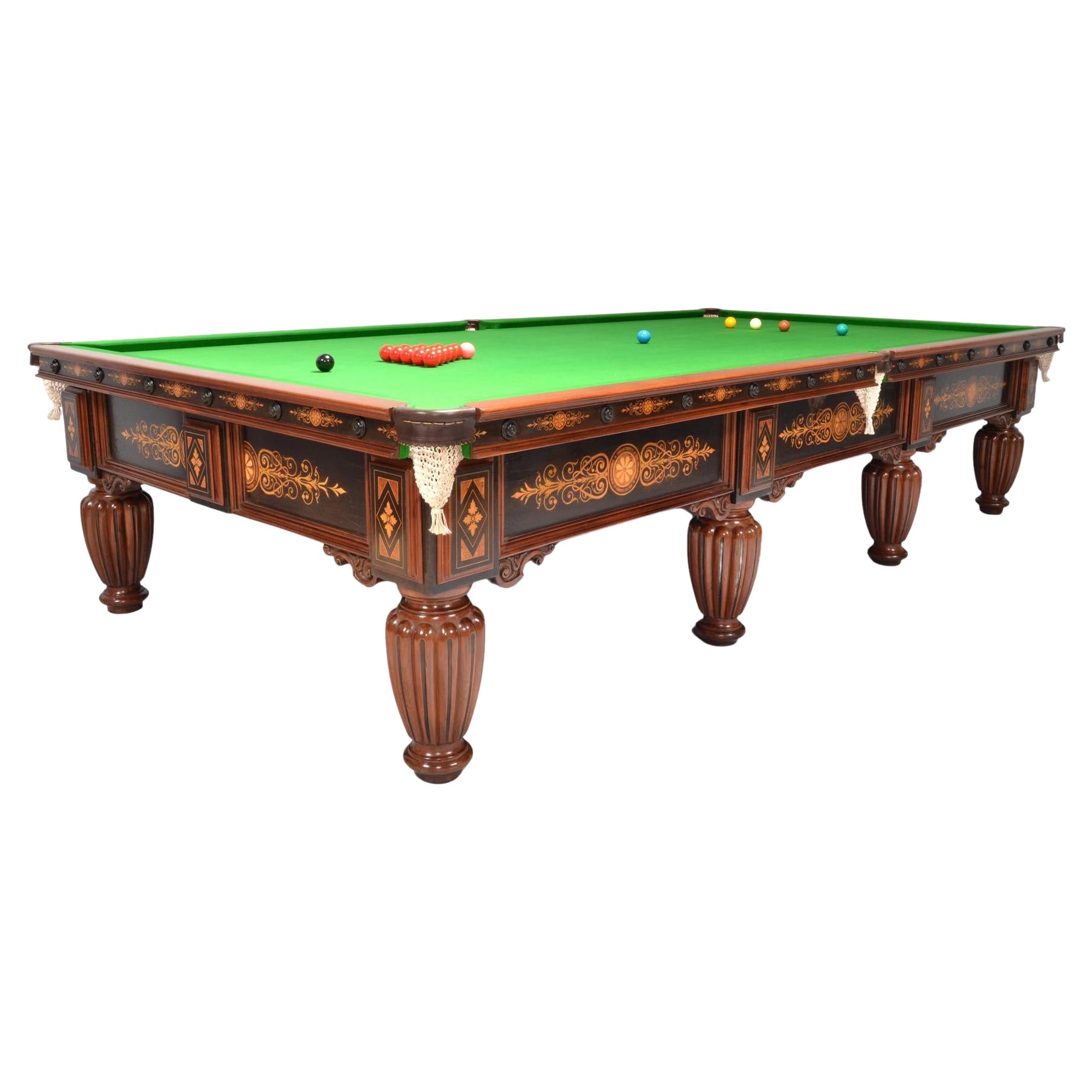 Antique billiard snooker pool table in stock inlaid marquetry For Sale