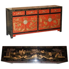 Exquisite Quality Oriental Vintage Hand Painted & Lacquered Sideboard Drawers