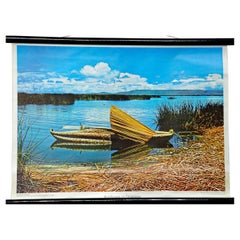 Lake Titicaca Reed Landscape Traditional Straw Boat Vintage Rollable Wall Chart